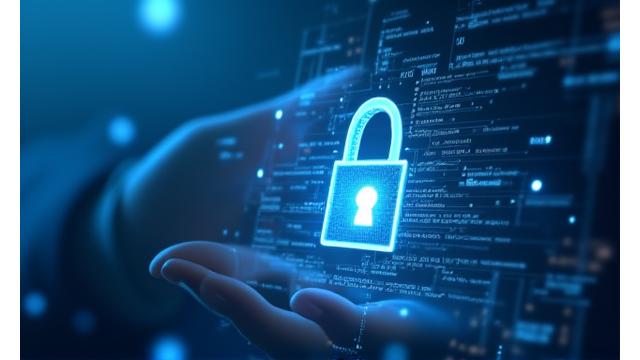 An abstract padlock intertwining with digital interface elements, symbolizing data privacy and security in a clean, modern style.