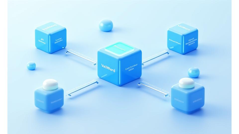 Complex integration diagram showing various business applications, cloud platforms, and databases connected by secure data flows, illustrating seamless system integration.