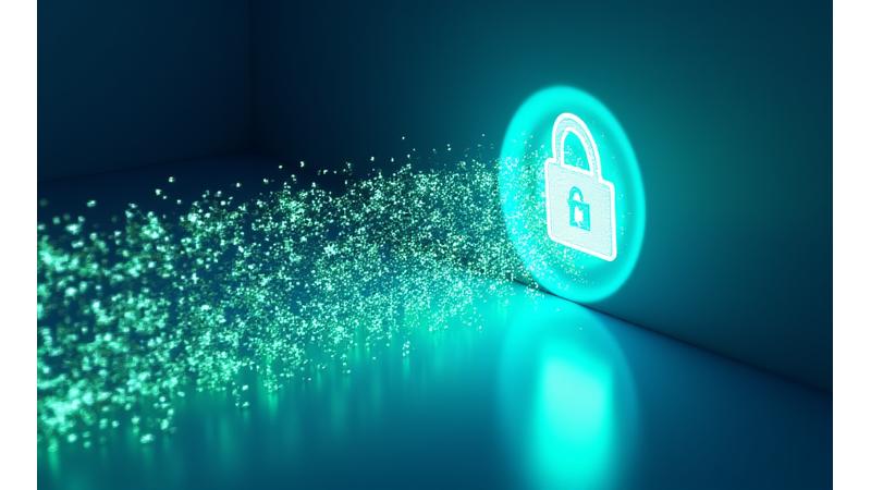 Interactive visualization demonstrating 256-bit AES encryption process, showing data transformation into scrambled code, and a secure lock icon.