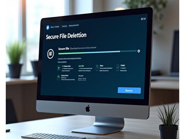 Secure file deletion interface showing progress bar and options for different security levels, clean and modern design.