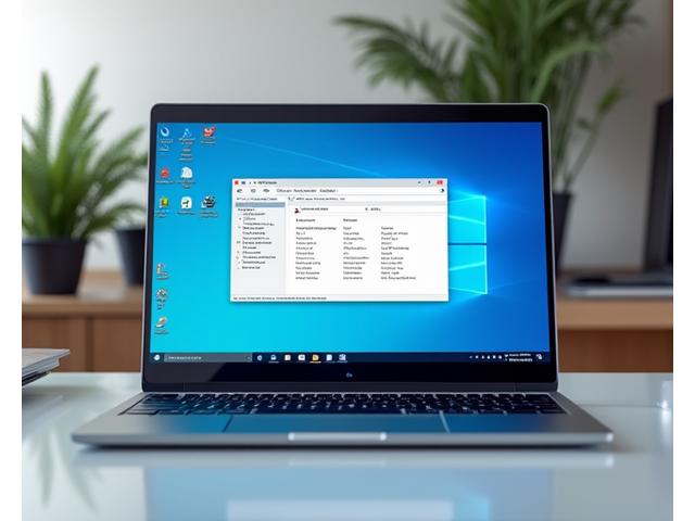 A modern laptop screen displaying a legacy application interface seamlessly integrated with Windows 11 desktop, symbolizing compatibility and continuity.