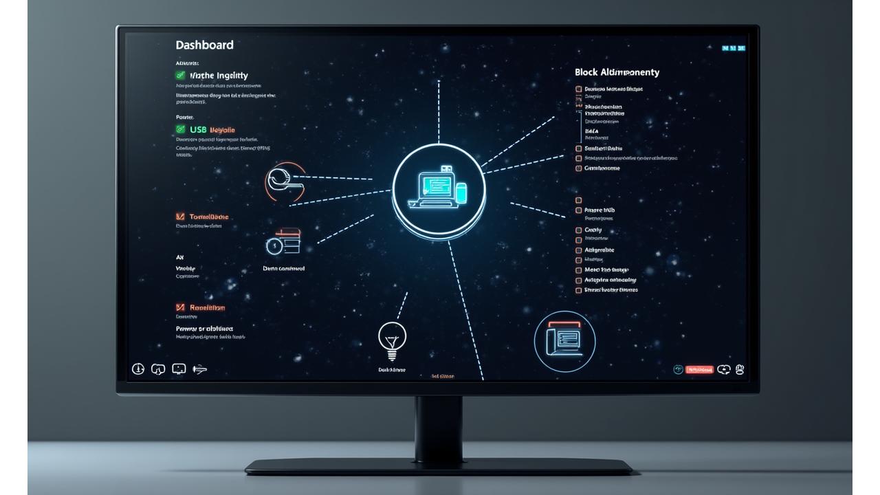 Animated interface preview of Arc browser USB Device Watchdog showing real-time USB activity and blocking options